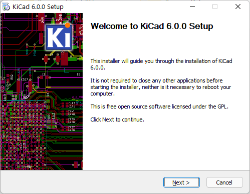 KiCad version 6 standard installer window