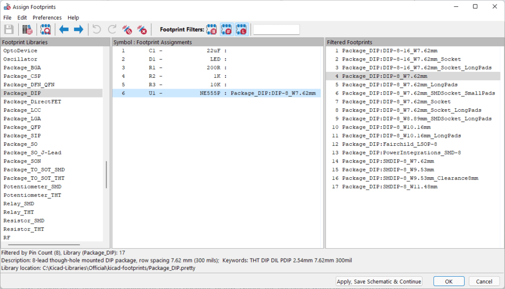 KiCad-Version-6-DIP-Package-Library-on-Footprint-Assignment-Tool-CIRCUITSTATE-01