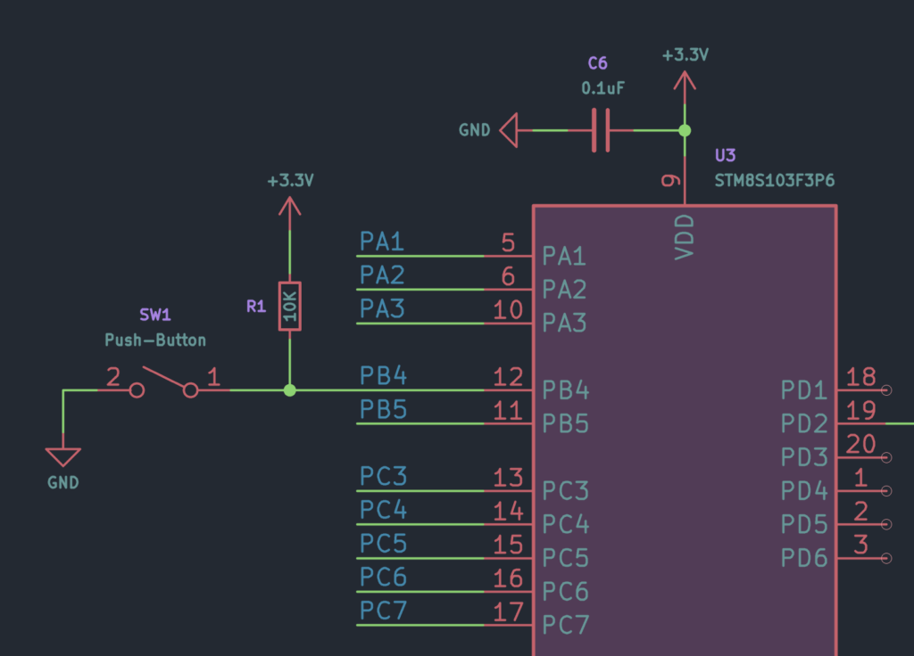 Push-Button Wiring Schematic Diagram for STM8S Blue Microcontroller Board by CIRCUITSTATE Electronics