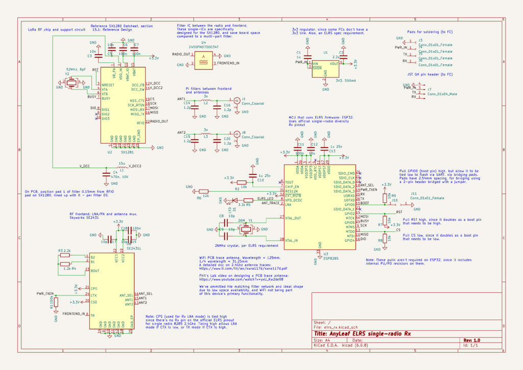 AnyLeaf ELRS 2.4GHz Single Radio Receiver Schematic Diagram CIRCUITSTATE Electronics