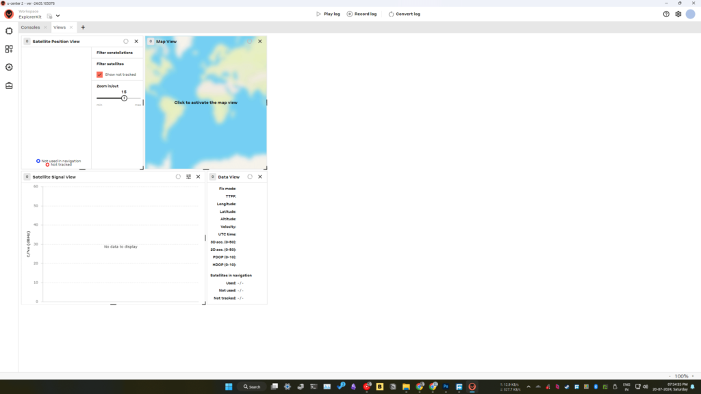 uBlox u-Center-2 Application GNSS Default Window by CIRCUITSTATE Electronics