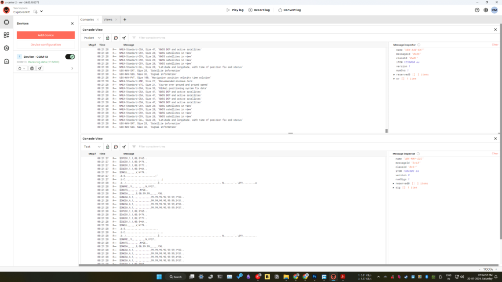uBlox u-Center-2 Application GNSS NMEA Data Log Message Inspector by CIRCUITSTATE Electronics