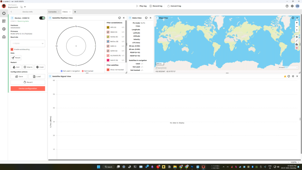 uBlox u-Center-2 Application GNSS Satellite Signal View by CIRCUITSTATE Electronics