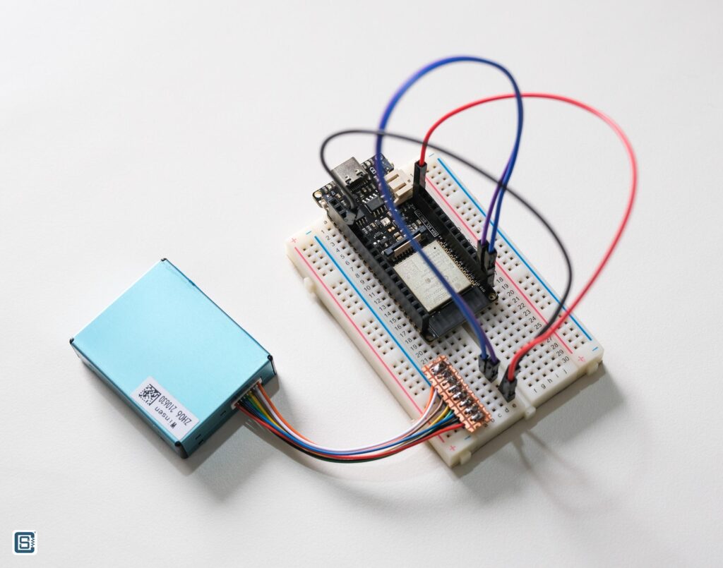 Interfacing Winsen ZH06 Dust Sensor with Arduino Wiring with ESP32 by CIRCUITSTATE Electronics