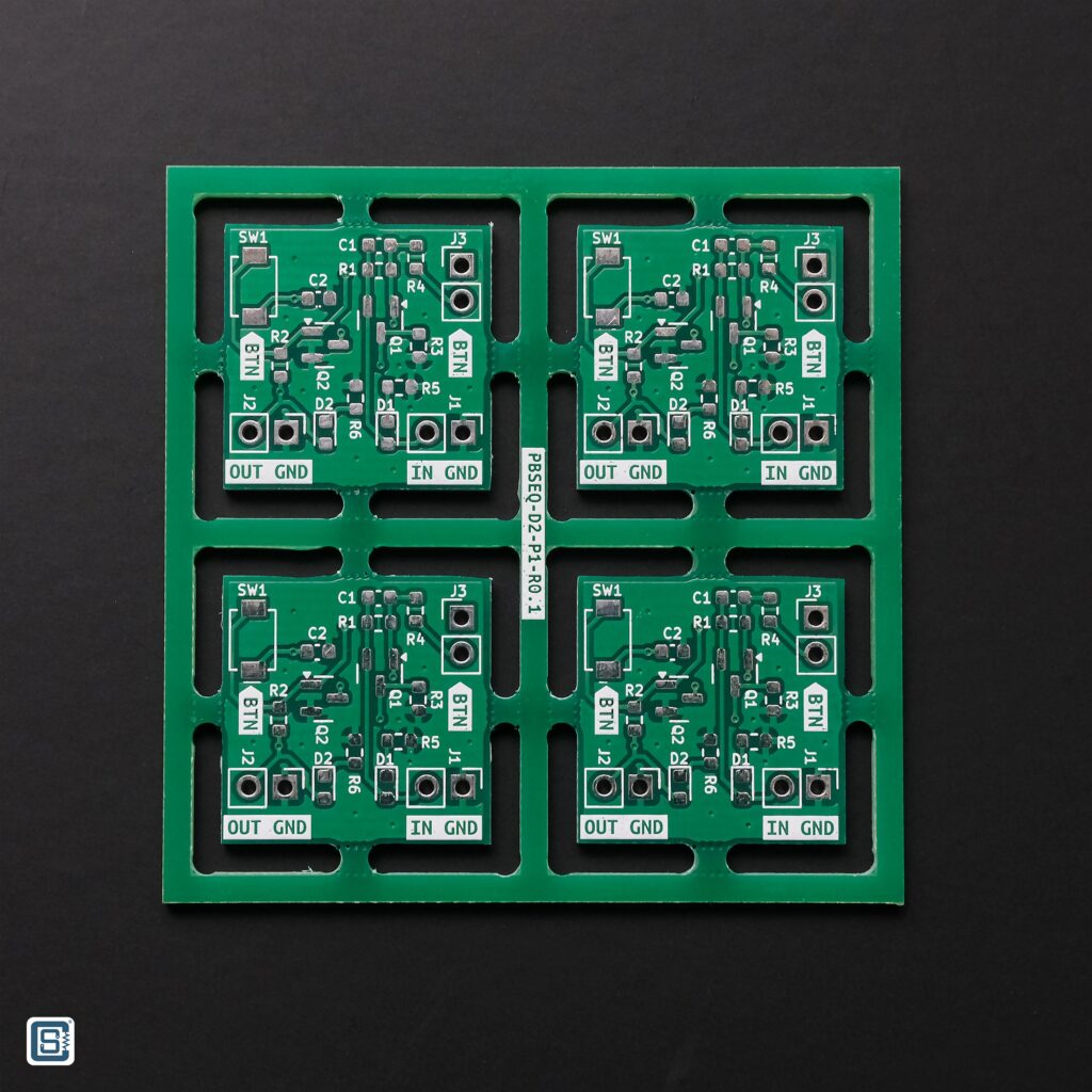 PBSEQ-D2 Soft-Latching Power Sequencer Circuit using Mosfets and Push-Button PCB Panel Front by CIRCUITSTATE Electronics