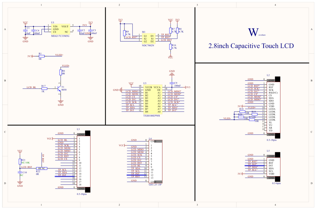 Waveshare 2.8 Inch Capacitive Touch LCD Schematic